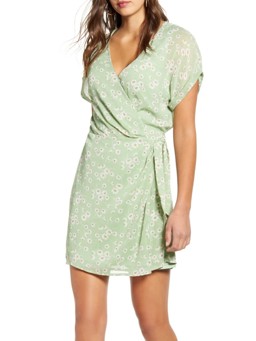 All in Favor - Floral Wrap Dress in Sage Green